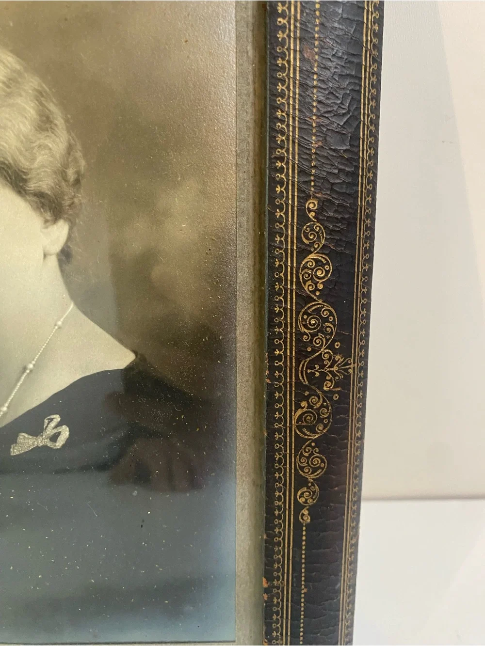 Antique 1920s Matriarch Portrait Antique Paper Gold Design Frame Brass Hardware